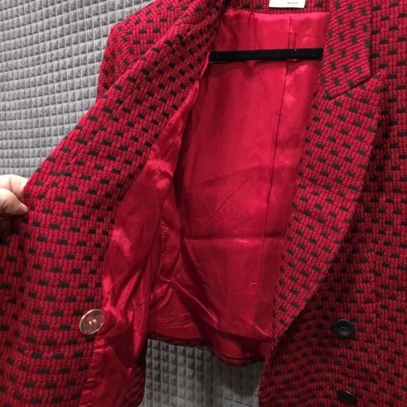 VTG Krizia Italian Blazer Jacket Sz12 Red Wool Tweed Double Breasted Peacoat USA - Picture 7 of 16